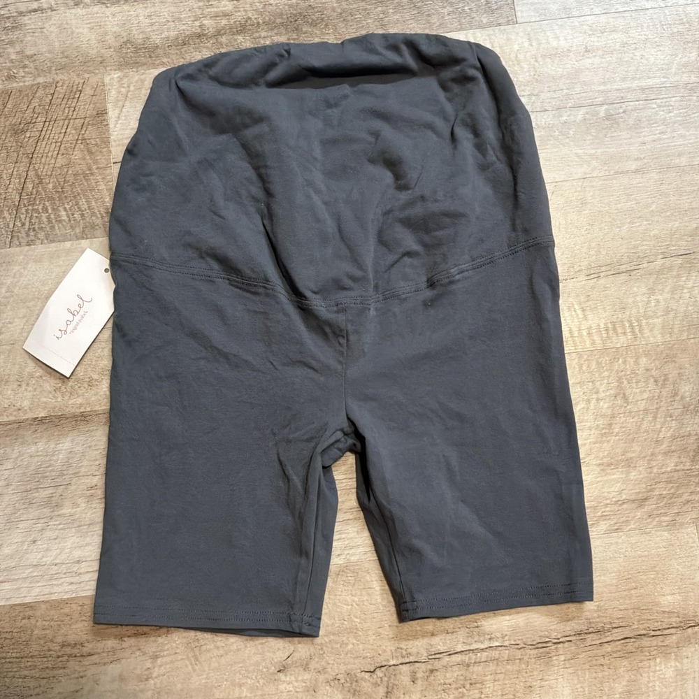 NWT Isabel Maternity Bike Shorts Gray Over The Belly Size S
